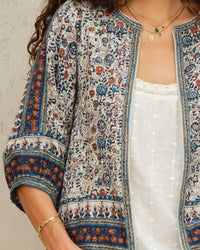 MABE Cass Print Jkt in Indigo/Rust 2 - Bliss Boutiques