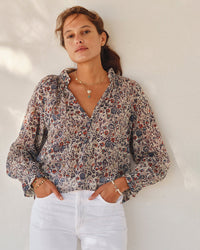 MABE Cass Print L/S Top in Indigo/Rust 1 - Bliss Boutiques