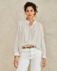 MABE Chrissie L/S Top in Ecru/Check 1 - Bliss Boutiques