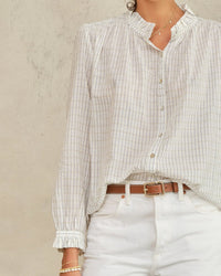 MABE Chrissie L/S Top in Ecru/Check 3 - Bliss Boutiques