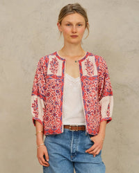 MABE Della Print Jkt in Red/Navy 1 - Bliss Boutiques