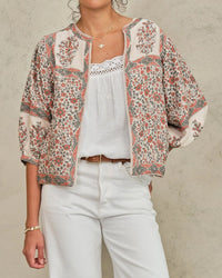 MABE Della Print Jkt in Rust/Khaki 1 - Bliss Boutiques