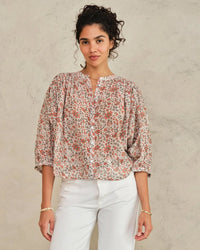 MABE Della Print L/S Top in Rust/Khaki 1 - Bliss Boutiques
