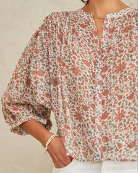 MABE Della Print L/S Top in Rust/Khaki 2 - Bliss Boutiques