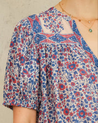 MABE Della Print S/S Top in Blue/Pink 2 - Bliss Boutiques