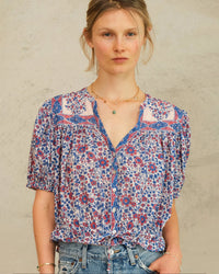 MABE Della Print S/S Top in Blue/Pink 1 - Bliss Boutiques