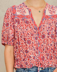 MABE Della Print S/S Top in Red/Navy 2 - Bliss Boutiques