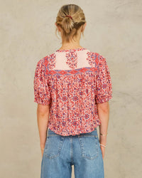 MABE Della Print S/S Top in Red/Navy 3 - Bliss Boutiques