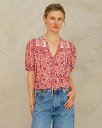 MABE Della Print S/S Top in Red/Navy 1 - Bliss Boutiques
