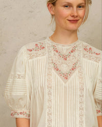 MABE Fleur Emb S/S Top in Ecru/Multi 2 - Bliss Boutiques