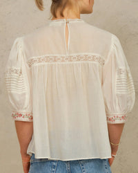 MABE Fleur Emb S/S Top in Ecru/Multi 4 - Bliss Boutiques