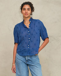 MABE Frani Emb S/S Top in Cobalt 1 - Bliss Boutiques