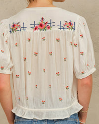 MABE Harlie Emb S/S Top in Ecru/Multi 4 - Bliss Boutiques