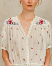 MABE Harlie Emb S/S Top in Ecru/Multi 2 - Bliss Boutiques
