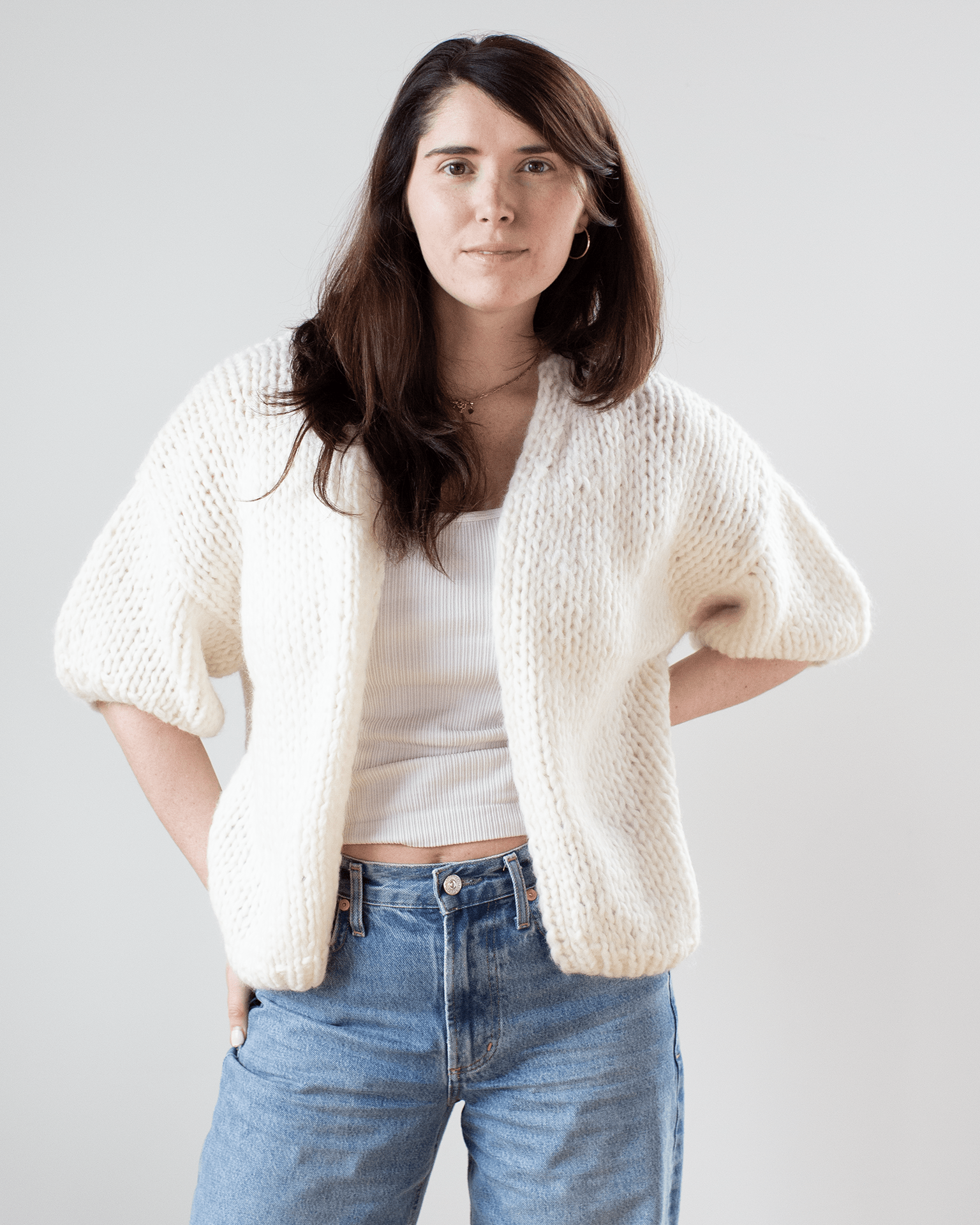 S/S Alpaca Bomber Cardigan in Creme