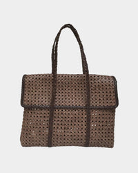 Maison N.H Paris Violette Cuir Flap Bag in Charcoal Grey X Dark Brown 