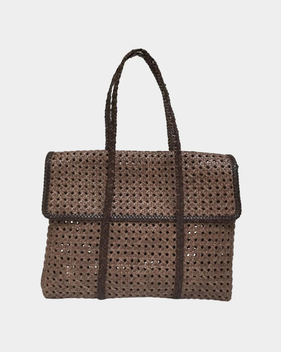 Maison N.H Paris Violette Cuir Flap Bag in Charcoal Grey X Dark Brown 