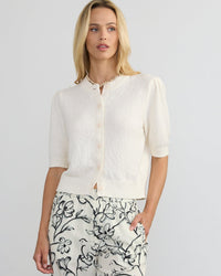 Margaret O'Leary Pleat Sleeve Cardi in Ivory 