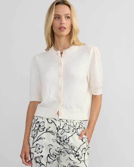 Margaret O'Leary Pleat Sleeve Cardi in Ivory 