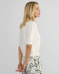 Margaret O'Leary Pleat Sleeve Cardi in Ivory 