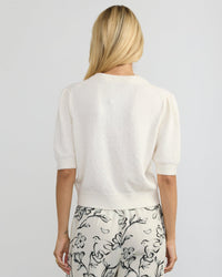 Margaret O'Leary Pleat Sleeve Cardi in Ivory 