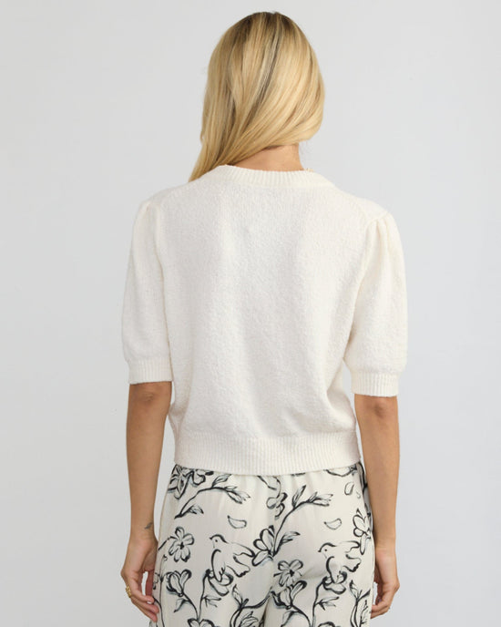 Margaret O'Leary Pleat Sleeve Cardi in Ivory 