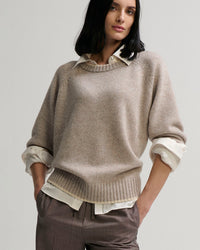 Margaret O'Leary Mendocino Pullover in Hickory/Snowdrift 1 - Bliss Boutiques