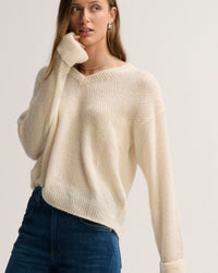 Margaret O'Leary Seed Stitch Vee in Ivory 4 - Bliss Boutiques