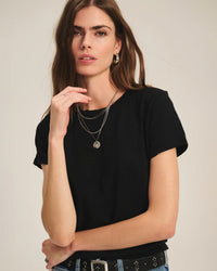 Marika Short Sleeve Crew Neck Crop Top in Black - Bliss Boutiques
