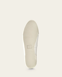 Sentence with replaced product:

Sole of a FRYE Melanie Slip On in White sneaker with textured pattern and branded label.