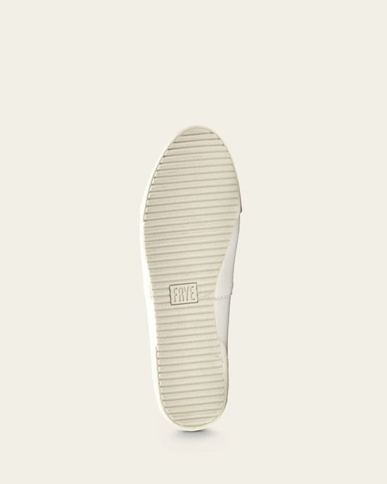 Sentence with replaced product:

Sole of a FRYE Melanie Slip On in White sneaker with textured pattern and branded label.