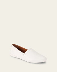 A single FRYE Melanie Slip-On in White sneaker crafted from antique soft vintage leather, displayed against a plain background.