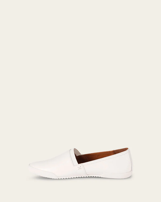 A single FRYE Melanie Slip-On shoe in White, crafted from Antique soft vintage leather, against a plain background.