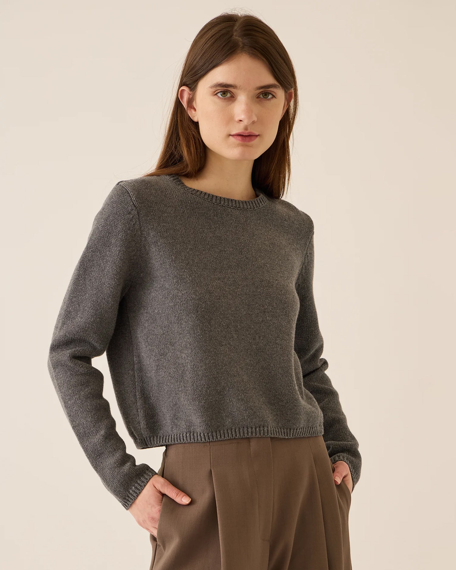 Melina Cotton Cashmere Sweater in Dark Heather Grey
