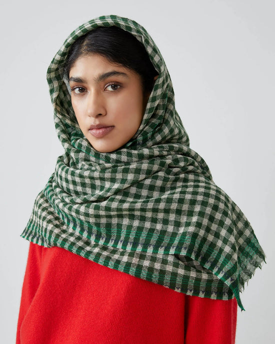 Moismont Accessories British Green Vichy Wool Scarf No 693 in Flowers British Green