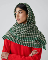 Moismont Accessories British Green Vichy Wool Scarf No 693 in Flowers British Green
