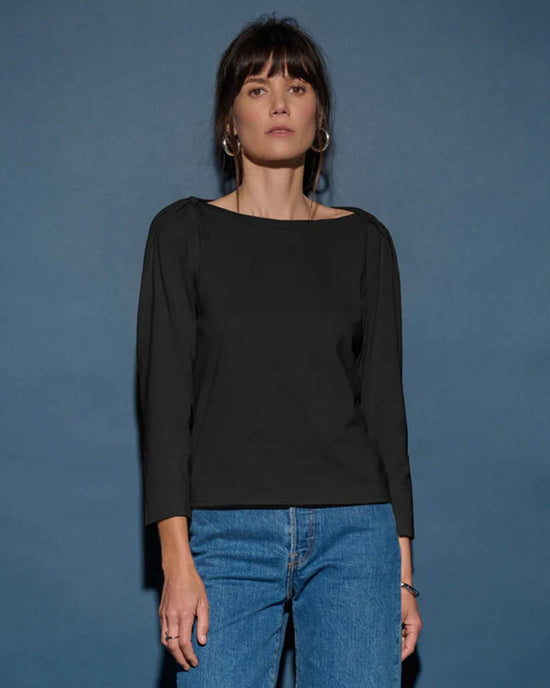 Nation LTD Amelie Envelope Neck Top in Jet Black 