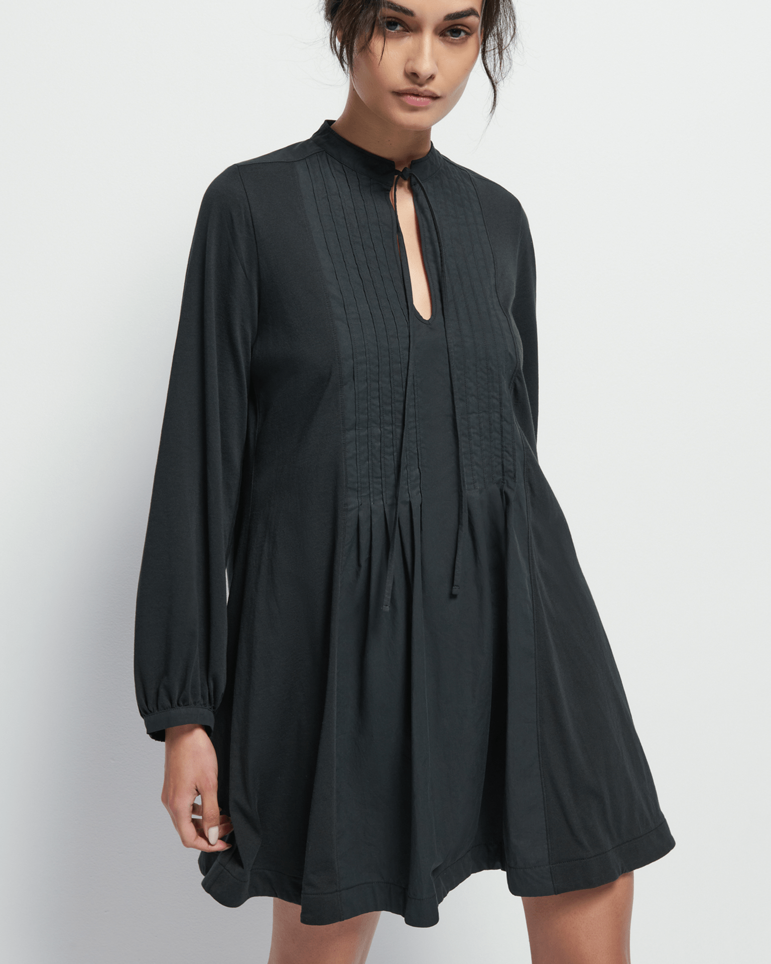 Ariana Pintuck Dress in Jet Black