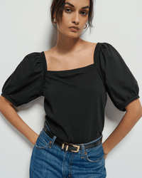 Nation LTD Naya Puff Sleeve Top in Jet Black 