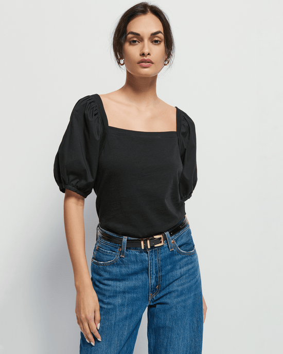 Nation LTD Naya Puff Sleeve Top in Jet Black 