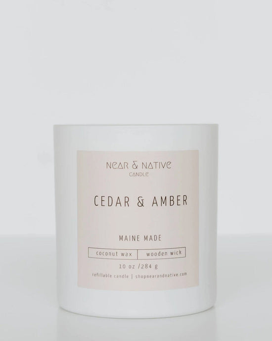 Near & Native Coconut Wax Wood Wick Candle in Cedar + Amber 