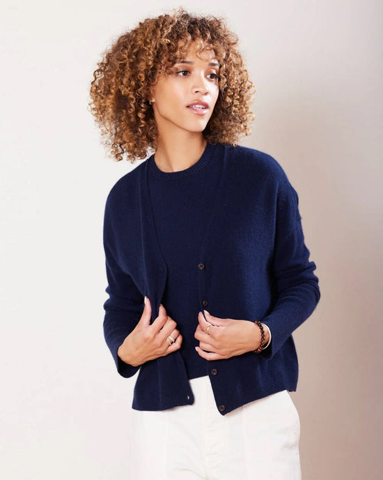 Not Monday Laurel Cashmere Cardigan in Navy 