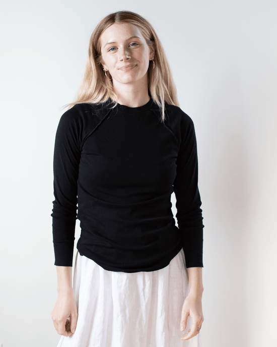 NSF Aria Fitted Rib Raglan Crew T in Black 