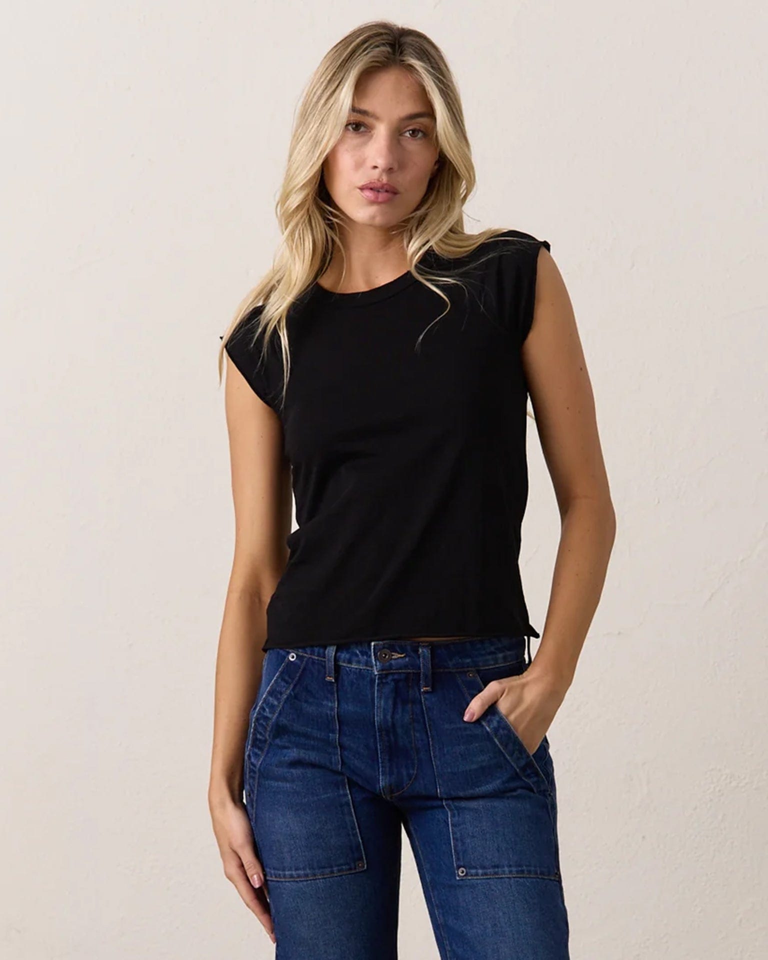 Chloe Fitted Raglan Muscle T in Black