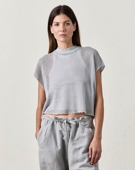 NSF Daryl Mesh Mock Neck T in Pale Grey 