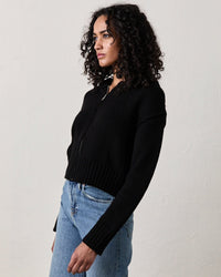 NSF Mills Zip Front Hooded Sweater in Black 