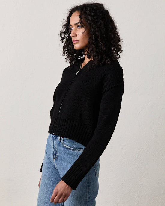NSF Mills Zip Front Hooded Sweater in Black 