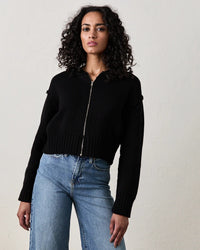 NSF Mills Zip Front Hooded Sweater in Black 