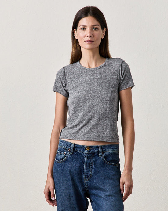 NSF Tara Fitted Shrunken Crew T in Charcoal Heather Grey 