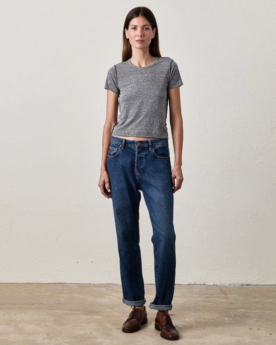 NSF Tara Fitted Shrunken Crew T in Charcoal Heather Grey 